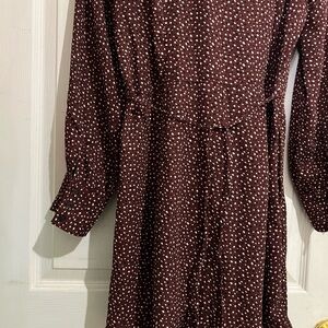 Abercrombie & Fitch Brown Polka Dot Long Sleeve Dress